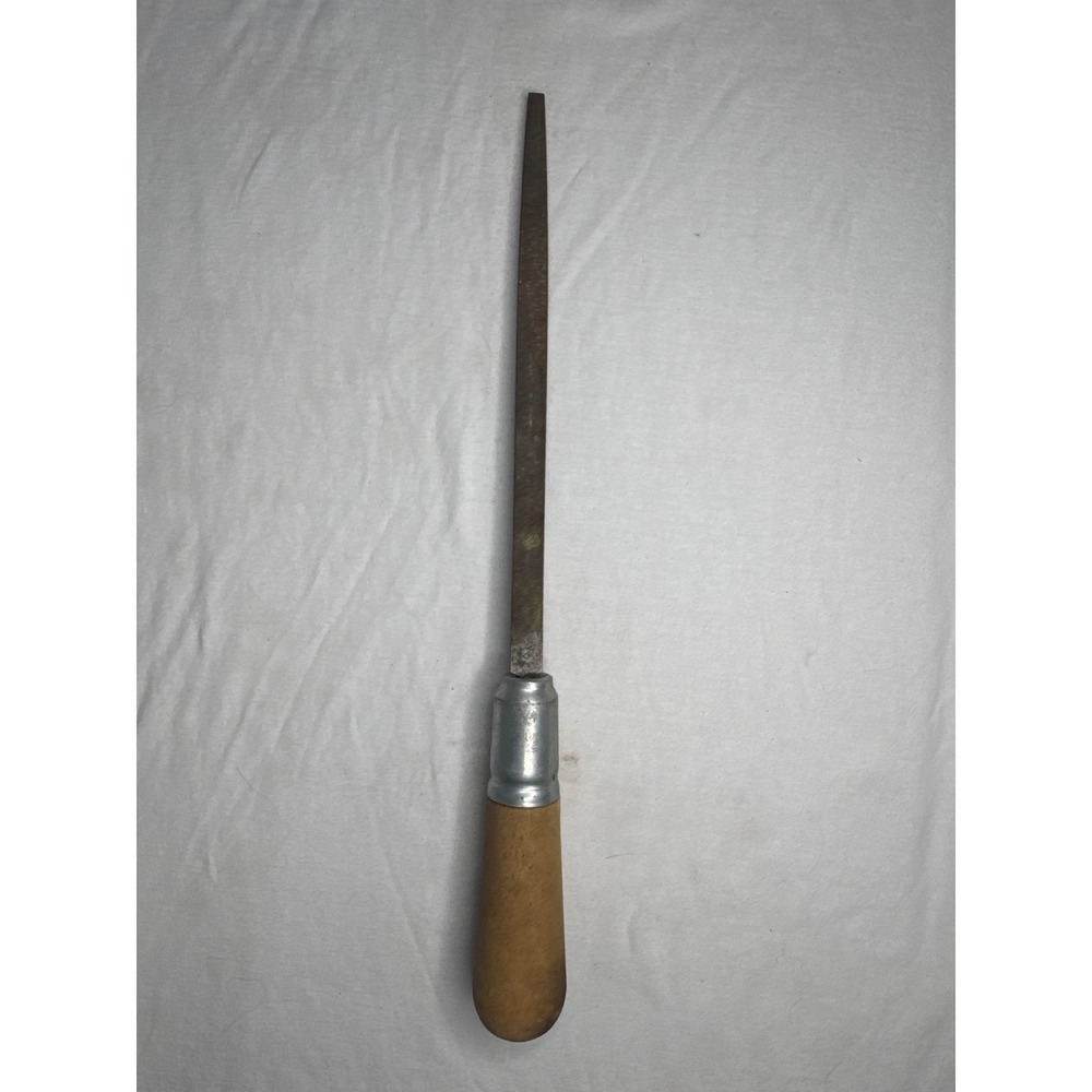 8" Vintage Diamond Hand File Slim Taper Wood Handle Brown Good Made In USA